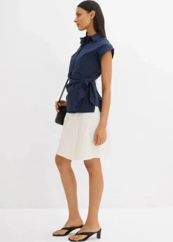 Kurzarmbluse mit Bindedetail