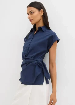 Kurzarmbluse mit Bindedetail