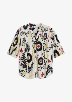 Kurzarmbluse mit Smockdetail aus strukturierter Viskose