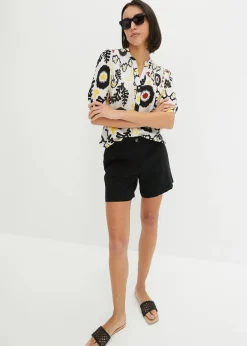 Kurzarmbluse mit Smockdetail aus strukturierter Viskose