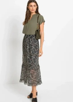 Kurzarmbluse mit verdeckter Knopfleiste