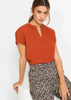 Kurzarmbluse mit verdeckter Knopfleiste