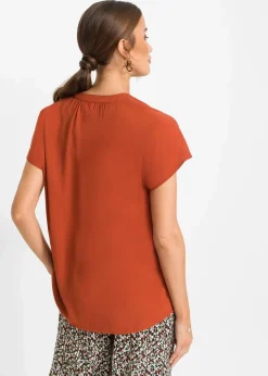 Kurzarmbluse mit verdeckter Knopfleiste