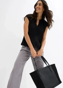 Kurzarmshirt mit Henley-Ausschnitt aus Viskosemix