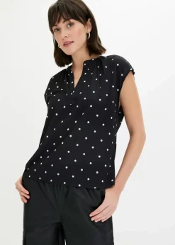 Kurzarmshirt mit Henley-Ausschnitt aus Viskosemix