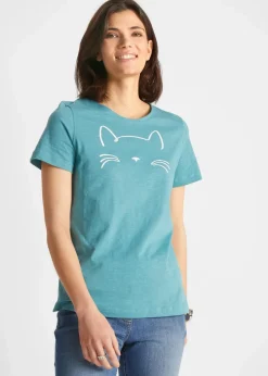 Kurzarmshirt mit Katzen-Druck