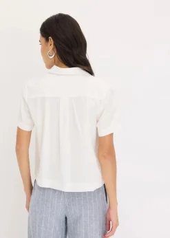 Kurze Popeline - Kurzarmbluse aus Baumwolle