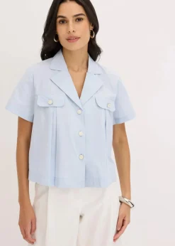 Kurze Popeline - Kurzarmbluse aus Baumwolle