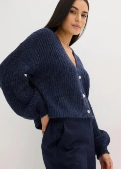 Kurze Strickjacke mit Glitzergarn und Wollanteil