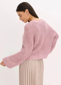 Kurze Strickjacke mit Glitzergarn und Wollanteil