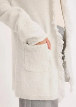 Kurzer Strickmantel mit Pailetten und Glanzgarn