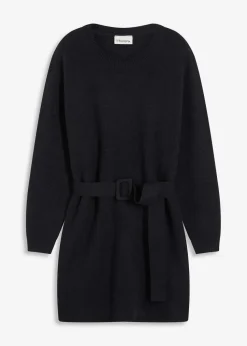 Kurzes Strickkleid mit softem Wollanteil und Gürtel