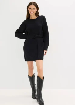 Kurzes Strickkleid mit softem Wollanteil und Gürtel