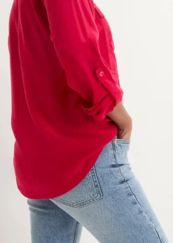 Langarm Bluse mit V-Ausschnitt aus fließender Viskose