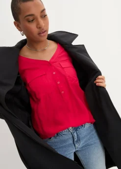 Langarm Bluse mit V-Ausschnitt aus fließender Viskose