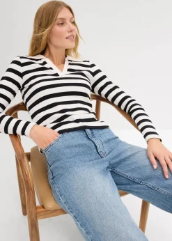 Langarm-Poloshirt aus Rippe