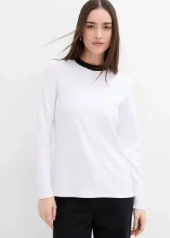 Langarmshirt aus Viskose-Mix mit abgesetztem Turtleneck