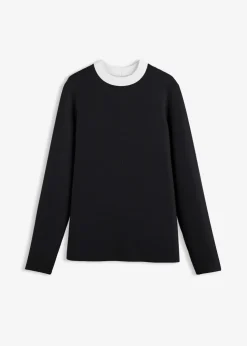 Langarmshirt aus Viskose-Mix mit abgesetztem Turtleneck