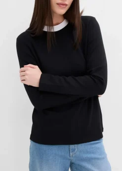 Langarmshirt aus Viskose-Mix mit abgesetztem Turtleneck