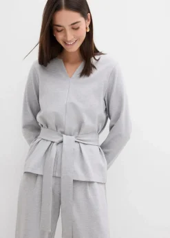 Langarmshirt mit breitem Bindeband aus Viskose-Mix