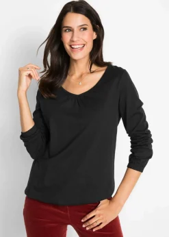 Langarmshirt mit Gummizug aus reiner Baumwolle