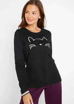 Langarmshirt mit Katzendruck