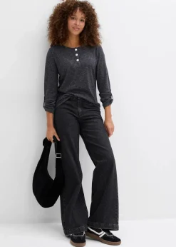 Langarmshirt mit Knopfleiste aus Baumwoll-Mix