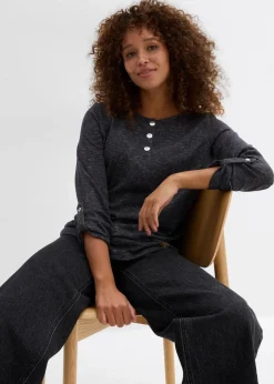 Langarmshirt mit Knopfleiste aus Baumwoll-Mix