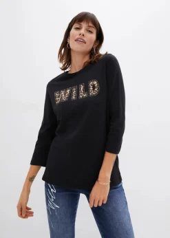 Langarmshirt mit Nieten und Druck