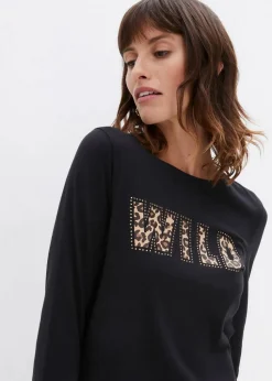 Langarmshirt mit Nieten und Druck