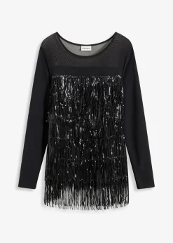 Langarmshirt mit Pailletten-Fransen