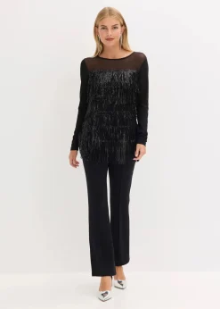 Langarmshirt mit Pailletten-Fransen
