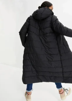 Langer Stepp-Mantel mit Kapuze