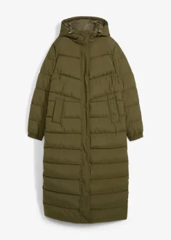 Langer Stepp-Mantel mit Kapuze