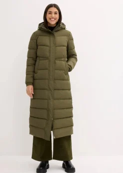 Langer Stepp-Mantel mit Kapuze