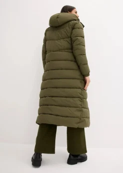 Langer Stepp-Mantel mit Kapuze