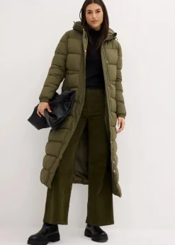 Langer Stepp-Mantel mit Kapuze