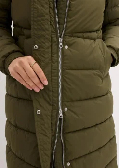 Langer Stepp-Mantel mit Kapuze