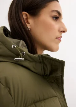 Langer Stepp-Mantel mit Kapuze