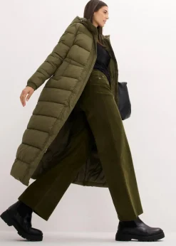 Langer Stepp-Mantel mit Kapuze