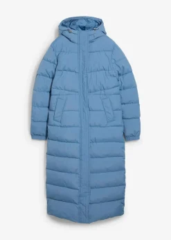 Langer Stepp-Mantel mit Kapuze