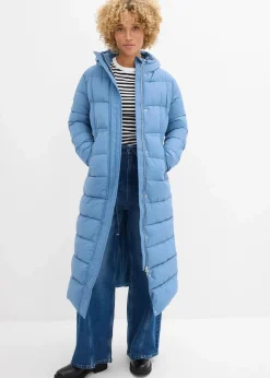 Langer Stepp-Mantel mit Kapuze