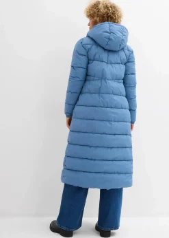 Langer Stepp-Mantel mit Kapuze