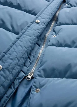 Langer Stepp-Mantel mit Kapuze