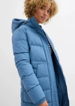 Langer Stepp-Mantel mit Kapuze