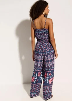 Langer Strandjumpsuit aus fließender Viskose