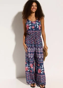 Langer Strandjumpsuit aus fließender Viskose