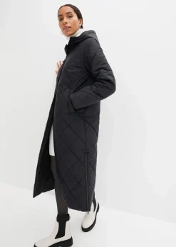 Langer, wattierter Steppmantel mit Kapuze