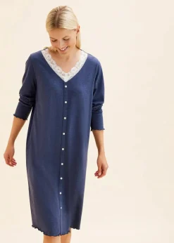 Langes Nachthemd mit Knopfleiste