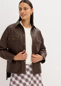 Lederimitat-Hemd in Used-Optik